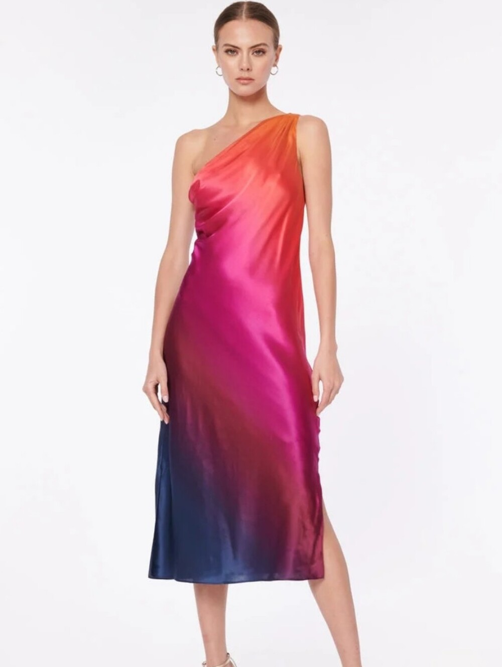Cami NYC One-Shoulder Ombre Maxi Dress in Orange, Pink and Purple